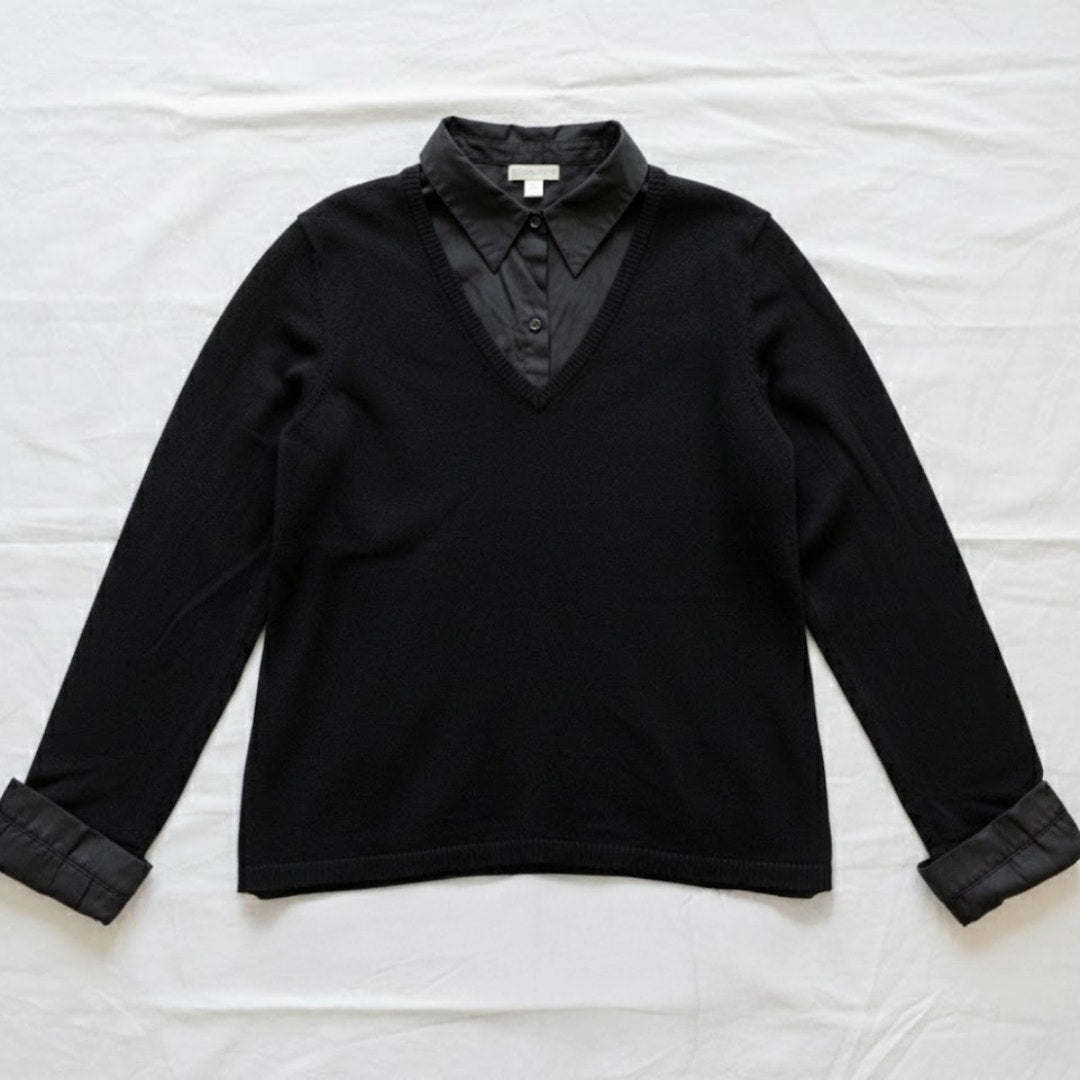 Charter Club Silk Angora Black Collared Blouse Womens Large