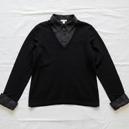 Charter Club Silk Angora Black Collared Blouse Womens Large