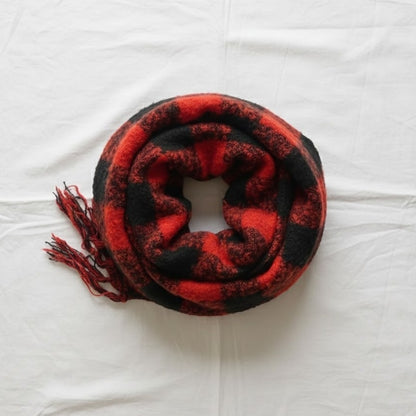 Classic Red & Black Buffalo Plaid Tassel Scarf Unisex Womens One Size