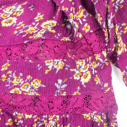 Suzanne Betro Purple Floral Boho Peasant Blouse Womens Large