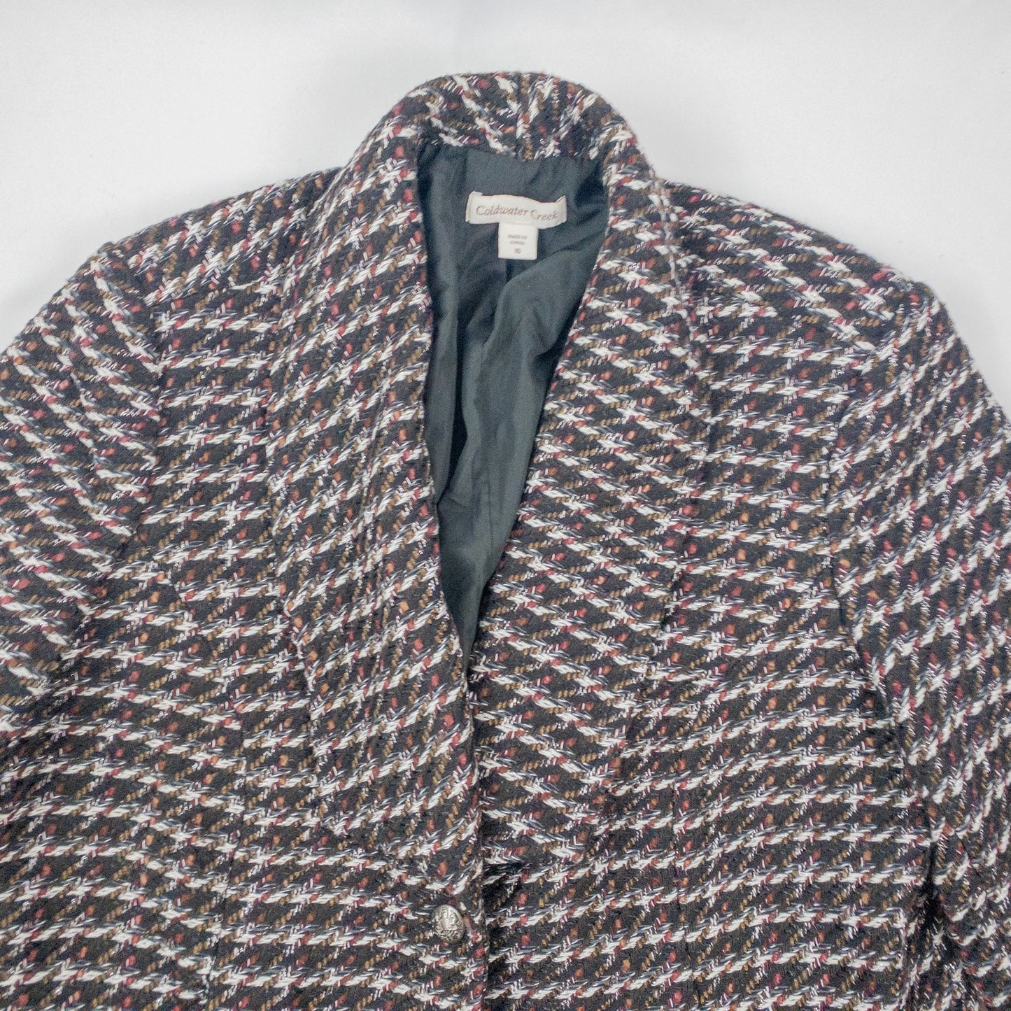 Coldwater Creek Black Metallic Silver Tweed Jacket Coat Womens 16 XLarge