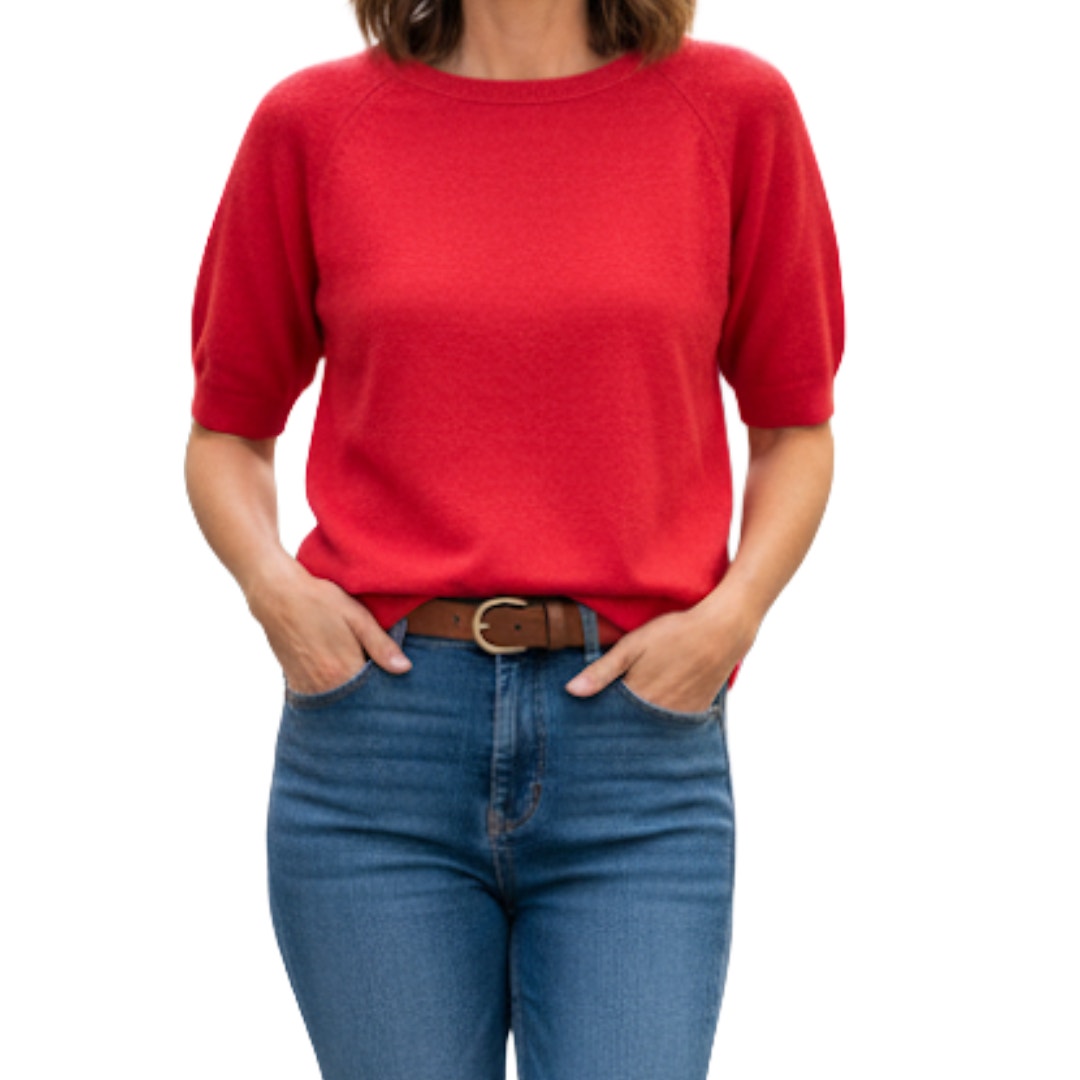Designers Originals Vintage Red Short Sleeve Luxelon Sweater Womens Large