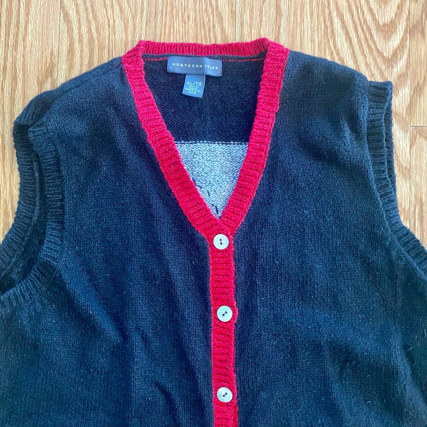 Northern Isles Embroidered Holiday Wool Ramie Sweater Vest Womens XLarge