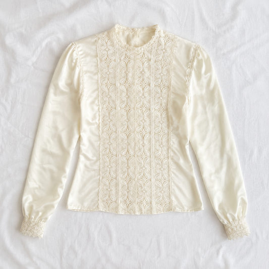 Illustrations Vintage Lace Ivory Cottagecore Blouse Womens Small