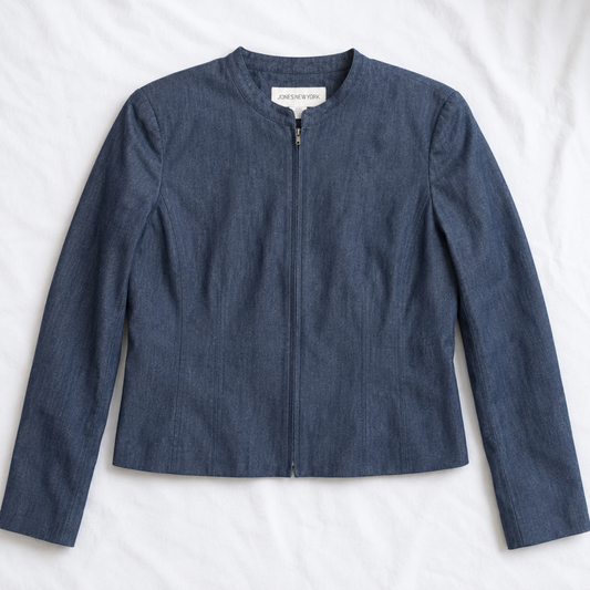 Jones New York Vintage Blue Solid Jacket Womens 14