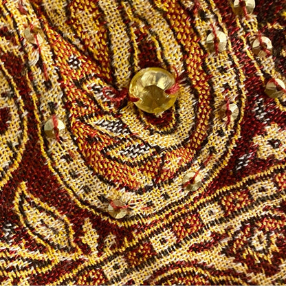 Red Gold Floral Indian Pashmina Shawl Wrap Scarf Fringe Tassel Womens One Size