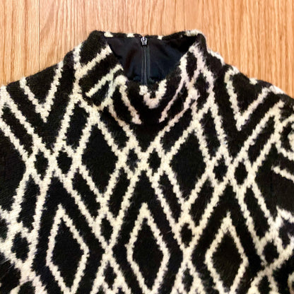 Tucker Black White Diamond Stripe Mini Sweater Dress Womens Small