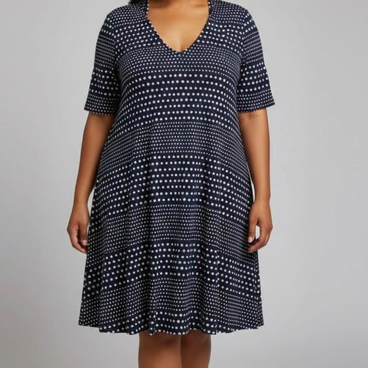 Chicos Black White Polka Dot Cross Back Shift Dress Womens 3 XLarge