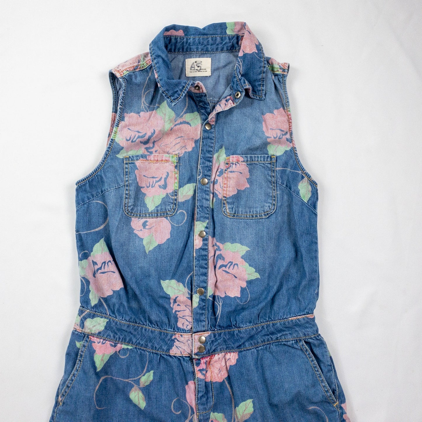 Anthropologie Pins and Needles Blue Jean Printed Floral Romper Womens Medium
