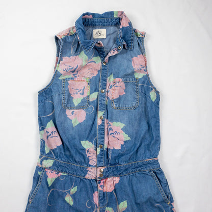 Anthropologie Pins and Needles Blue Jean Printed Floral Romper Womens Medium