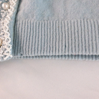 Stewart’s Vintage Pastel Blue Embroidered Rabbit Hair Cardigan Sweater Womens Small
