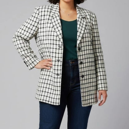 Da-Rue Vintage White Metallic Navy Plaid Blazer Womens Large