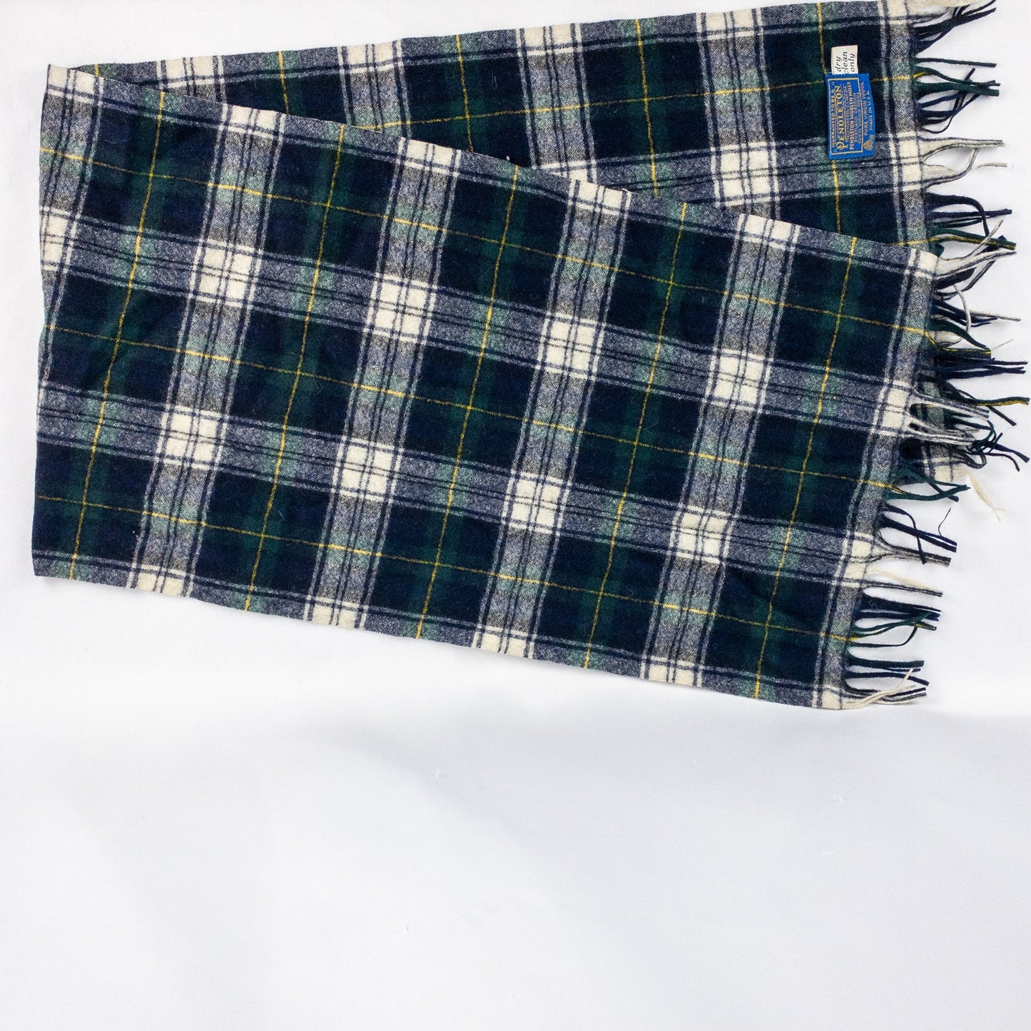 Pendleton Vintage Green Blue Yellow White Plaid Scarf Unisex Men Women One Size
