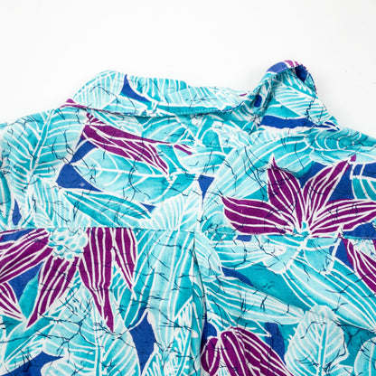 Sandra Ingrish Sport Vintage Hawaiian Blue Purple Shirt Womans Small Unisex