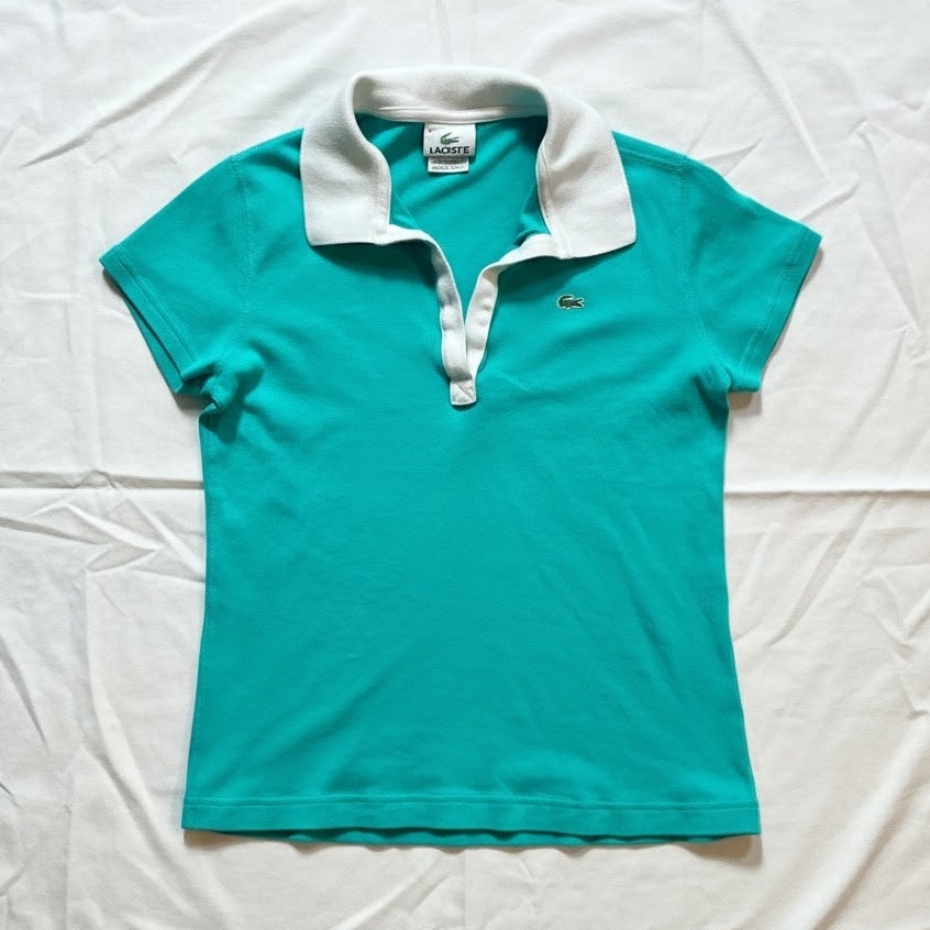 Lacoste Vintage Teal Green Polo Shirt Top Womens 42 Small