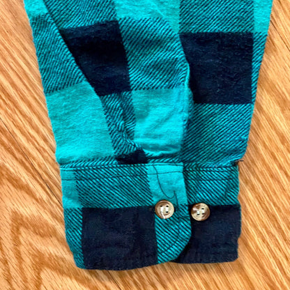 Saugatuck Dry Goods Green Teal Plaid Flannel Shirt Mens Medium