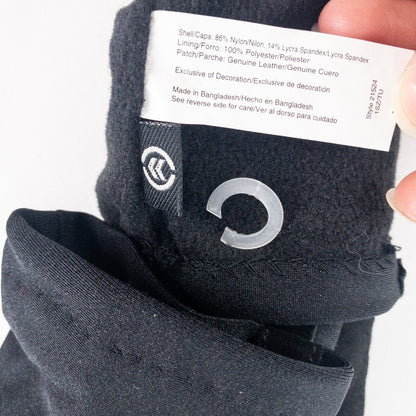 Totes Isotoner Black Leather Patch Nylon Gloves Womens Small 6