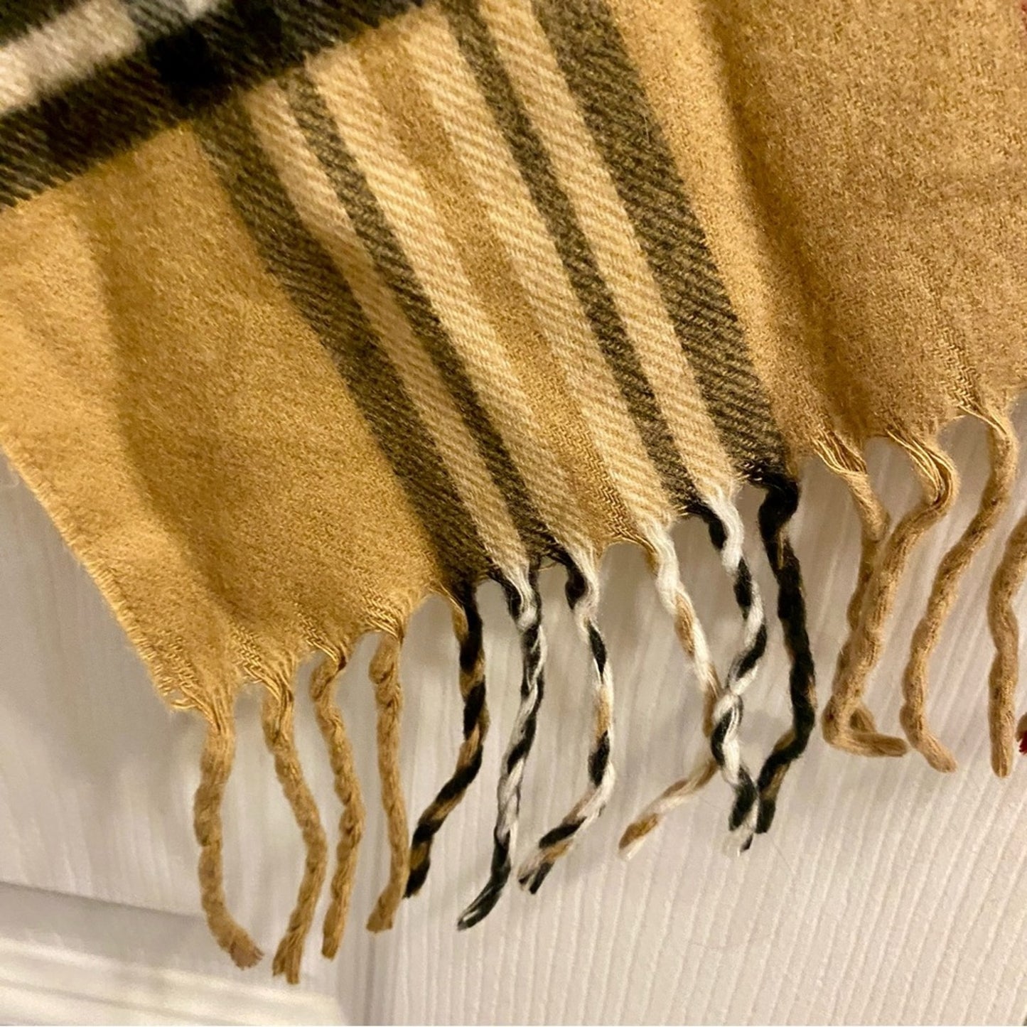 Classic Cream Tartan Plaid Tassel Scarf Unisex Womens One Size