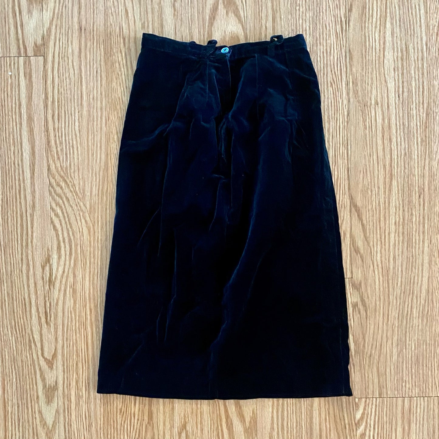 Vintage 1970s Black Velvet Straight Midi Skirt Womens XXSmall