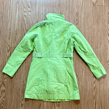 Eddie Bauer Lime Green Y2k Trench Coat Jacket Womens Small