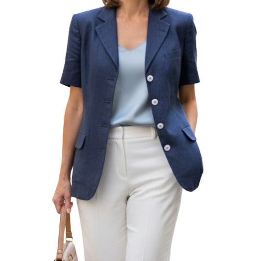 Ralph Lauren Black Label Vintage Blue Linen Blazer Jacket Womens 4-6 Small