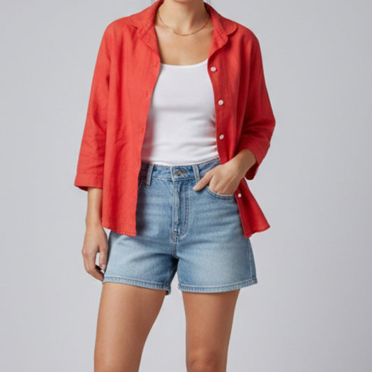 Aansworth Vintage Red Cotton Button-up Shirt Womens XSmall Small