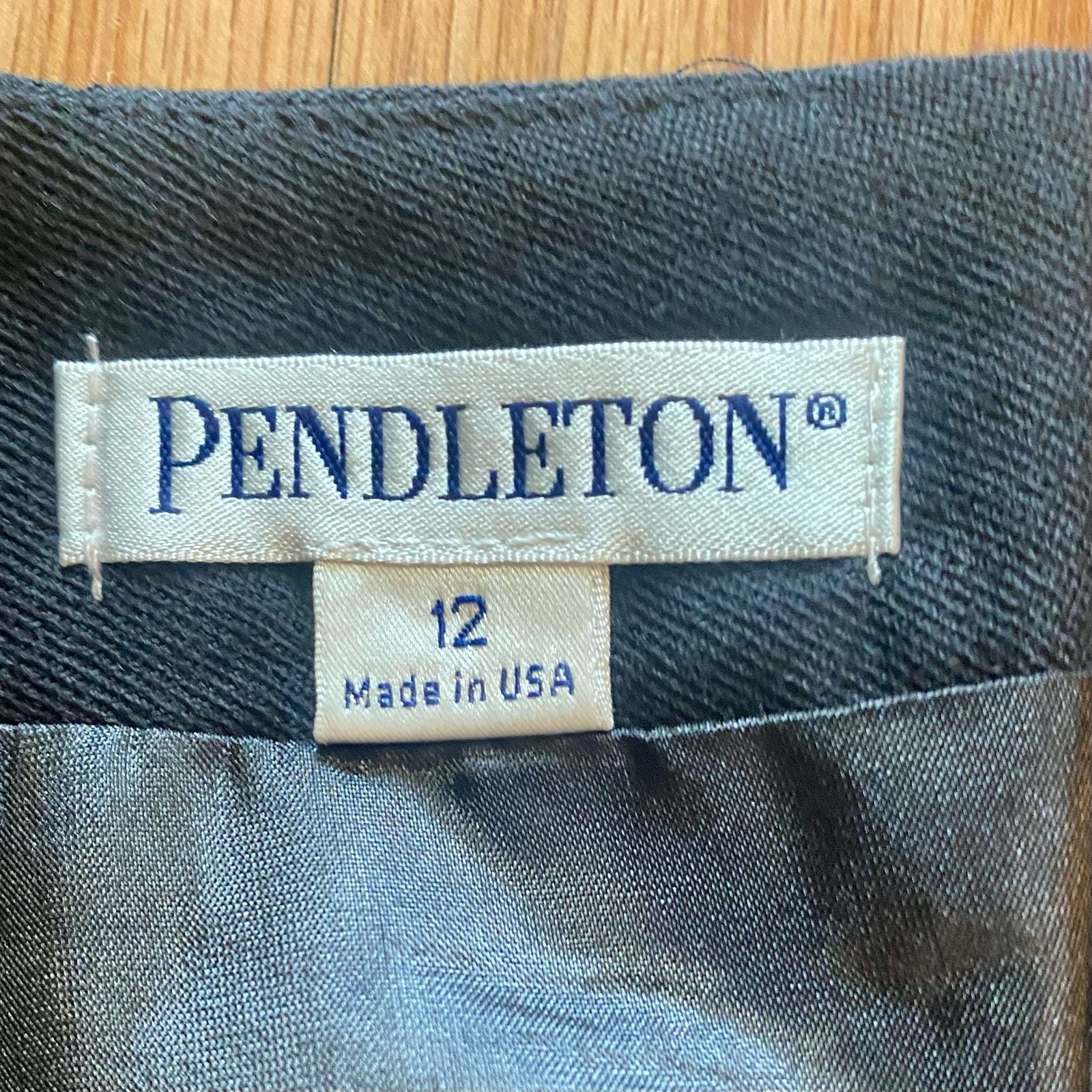 Pendleton vintage navy pencil skirt laid flat showing front and back views with tags and seams details image 8