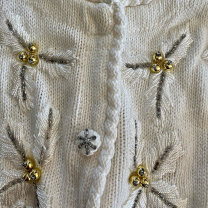 BP Design Vintage Ramie Knit Holly Berry White Sweater Cardigan Womens XLarge