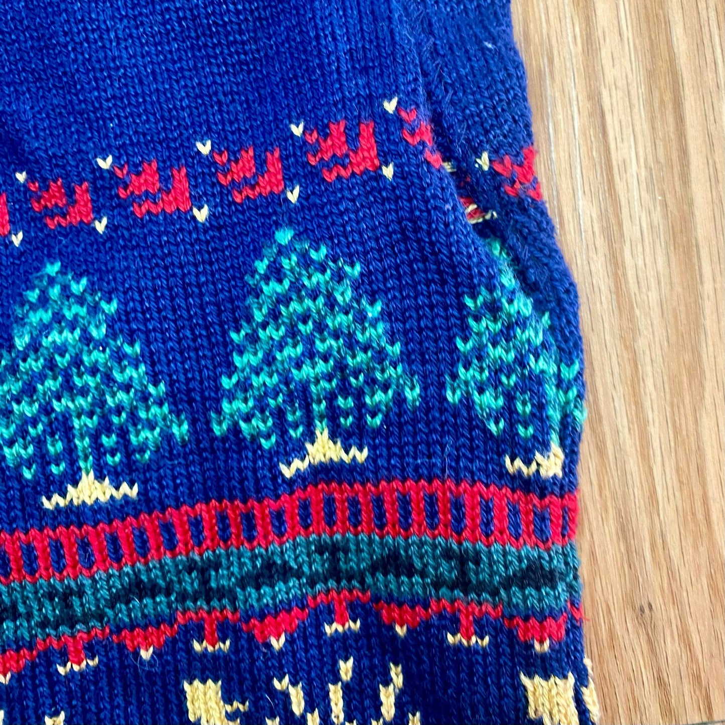 Vintage Blue Knit Cotton Christmas Holiday Sweater Vest Reindeer Womens Medium