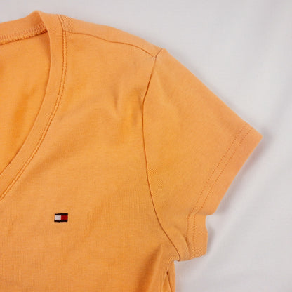 Tommy Hilfiger Orange Peach V Neck Tee Shirt Womens Medium