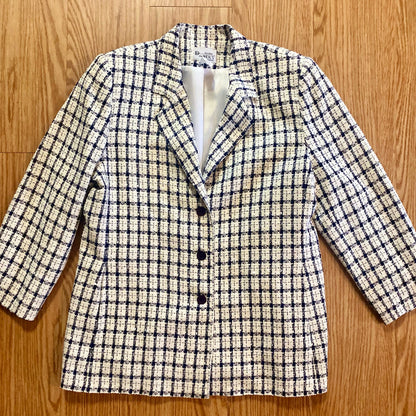 Da-Rue Vintage White Metallic Navy Plaid Blazer Womens Large
