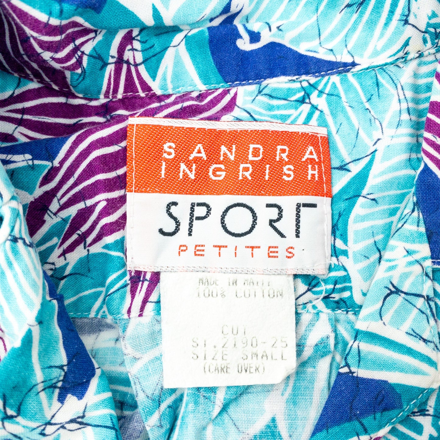 Sandra Ingrish Sport Vintage Hawaiian Blue Purple Shirt Womans Small Unisex