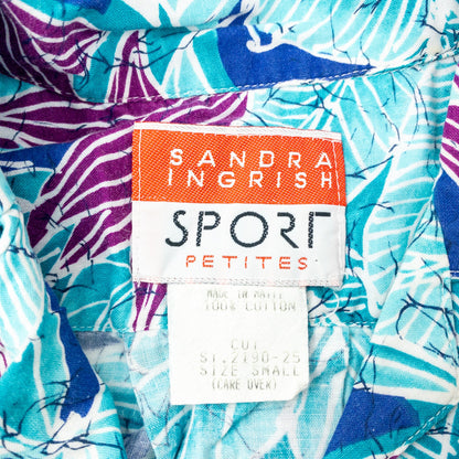 Sandra Ingrish Sport Vintage Hawaiian Blue Purple Shirt Womans Small Unisex