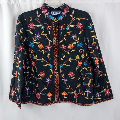 BFA Classics Black Embroidered Flower Jacket Womens Medium