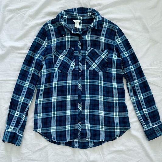 Forever 21 Teal Green Plaid Button-up Shirt Womens Large