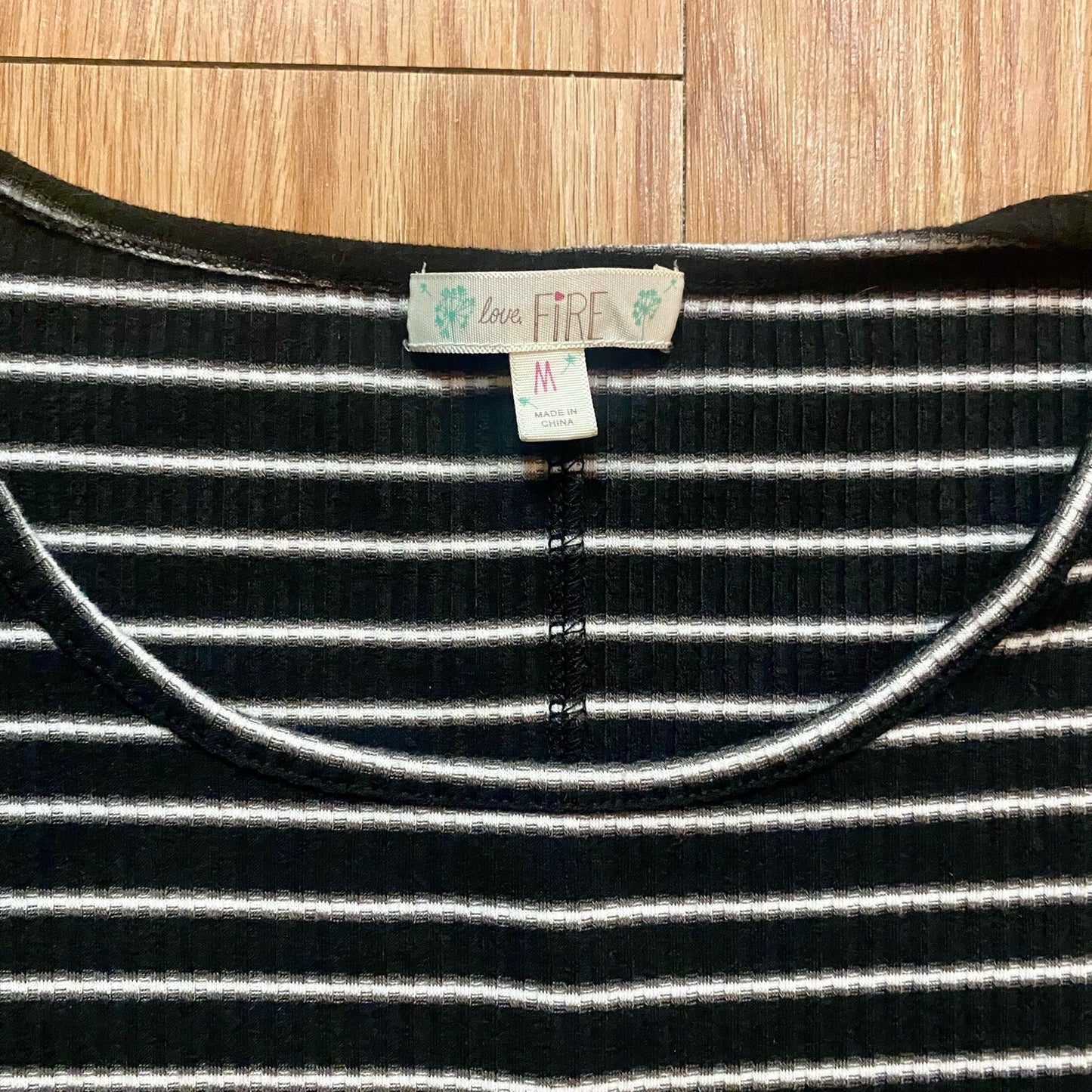 Love Fire Black White Striped Comfy A-Line Swing Dress Womens Medium