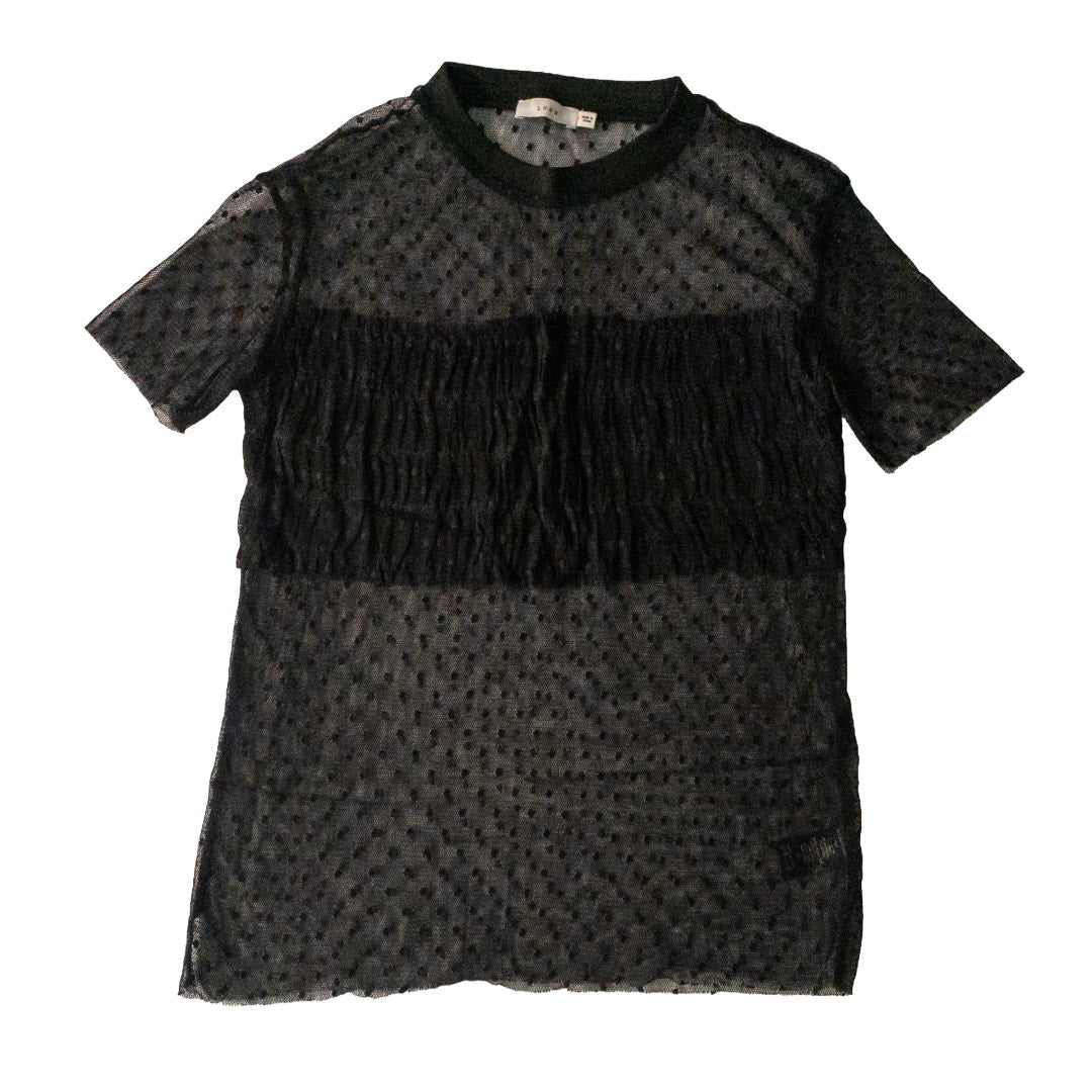 Lush Sheer Black Lace Whimsygoth Polka Dot Top Womens Small