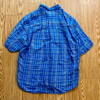Arnold Palmer Sportswear Vintage Blue Plaid Linen Golf Shirt Mens XLarge
