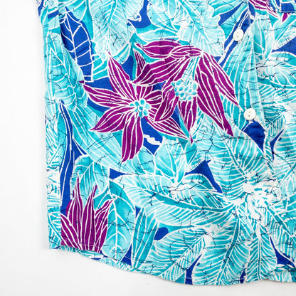 Sandra Ingrish Sport Vintage Hawaiian Blue Purple Shirt Womans Small Unisex