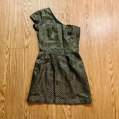 French Connection One Shoulder Gold Metallic Mini Cocktail Dress Womens 6