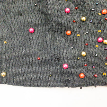 Victoria Jones Black Beaded Open Cardigan Sweater Womens Medium