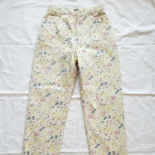Coldwater Creek Vintage Yellow Pastel Floral Pants Jeans Womens 8
