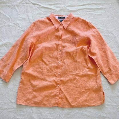 Lauren Ralph Lauren Orange Linen Button-up Shirt Top Blouse Womens 1x Plus Size