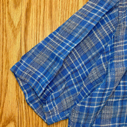 Arnold Palmer Sportswear Vintage Blue Plaid Linen Golf Shirt Mens XLarge
