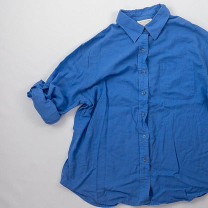 Jones New York Blue Cotton Button Down Shirt Womens Medium