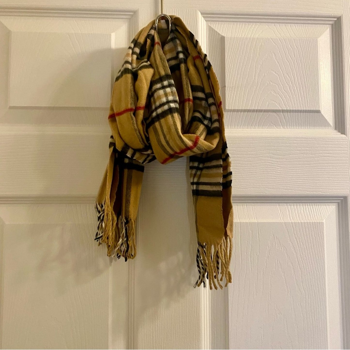 Classic Cream Tartan Plaid Tassel Scarf Unisex Womens One Size