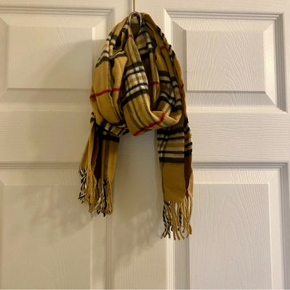 Classic Cream Tartan Plaid Tassel Scarf Unisex Womens One Size