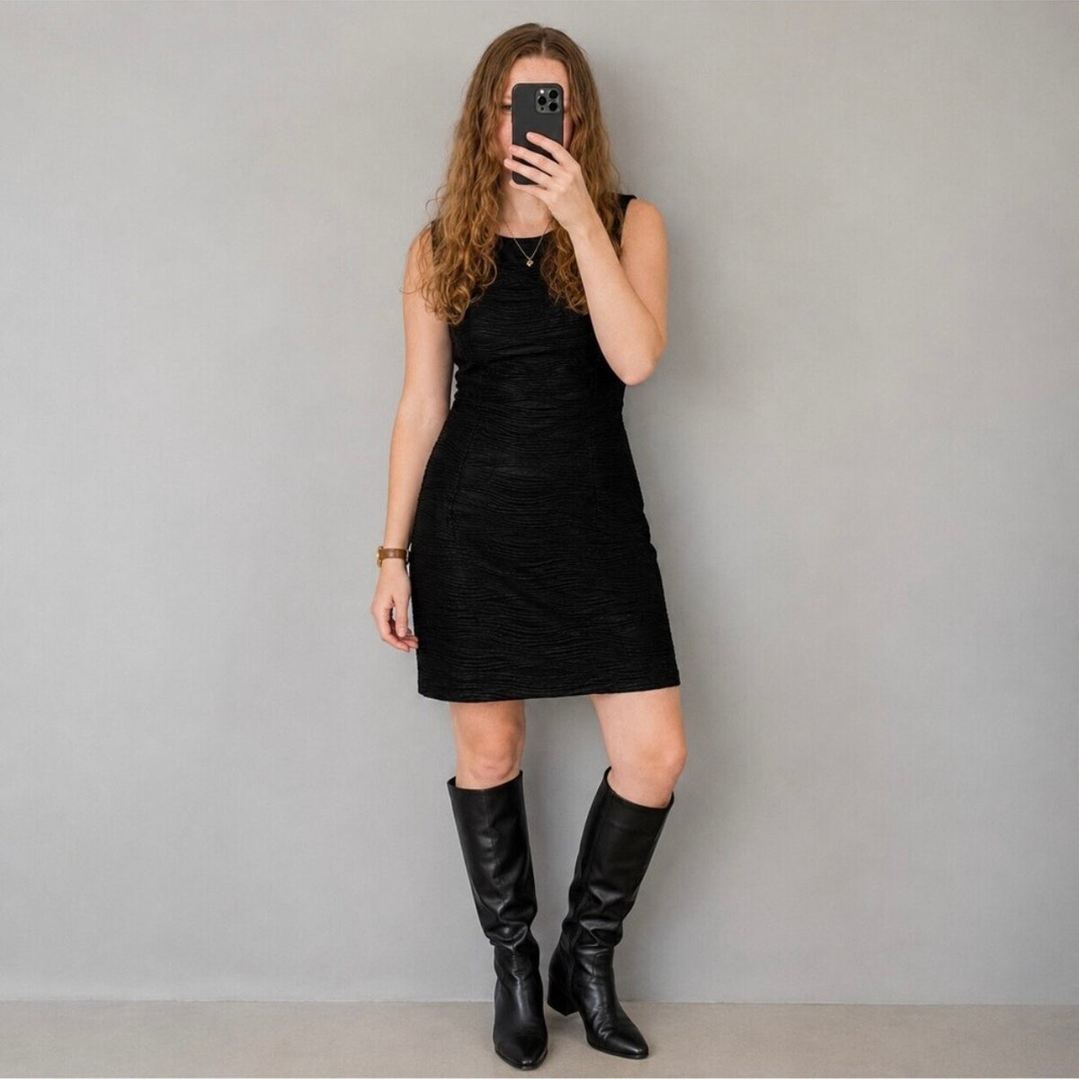 Joseph Ribkoff Vintage Black Pleated Dress Womens 10 Small Medium