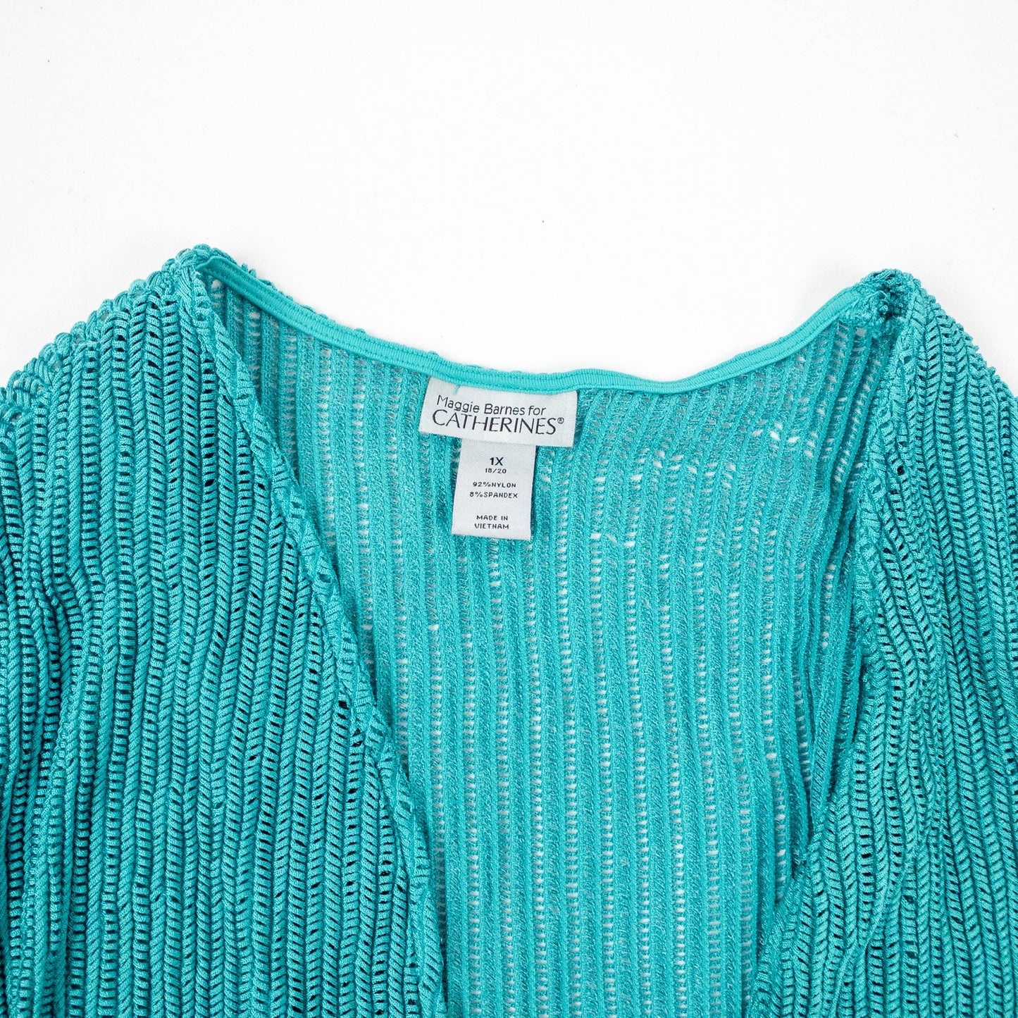 Maggie Barnes Teal Green Ribbed Open Cardigan Womens 1X 18 / 20 Plus Size