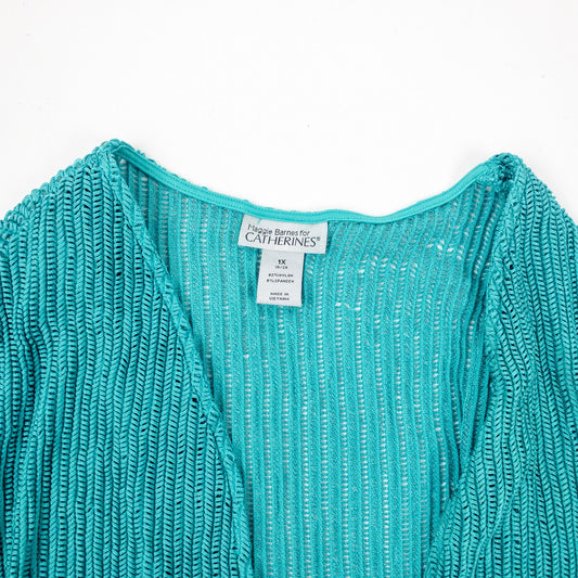 Maggie Barnes Teal Green Ribbed Open Cardigan Womens 1X 18 / 20 Plus Size